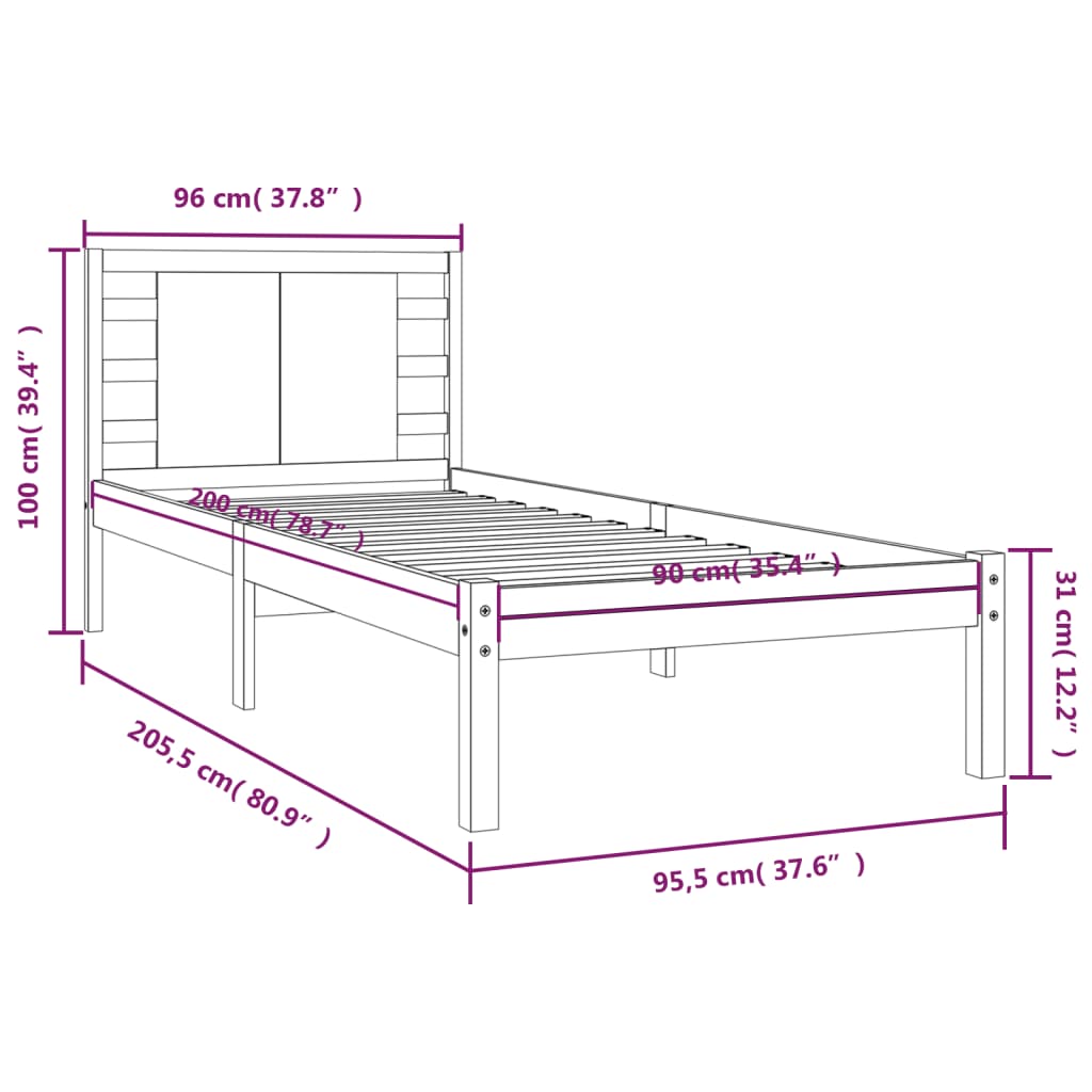 Giroletto Grigio in Legno Massello di Pino 90x200 cm cod mxl 31346