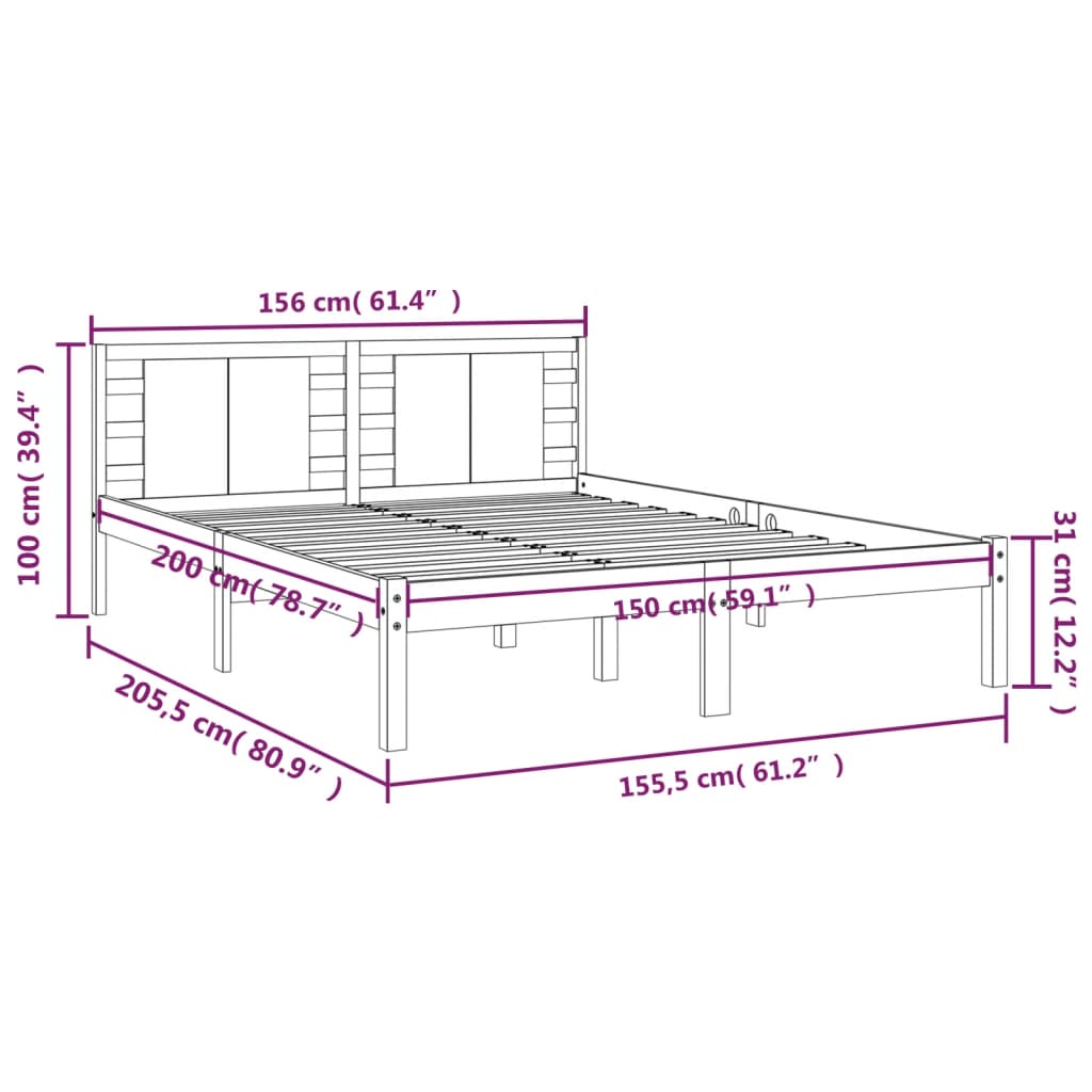 Giroletto Grigio in Legno Massello 150x200 cm 5FT King Size 3104225