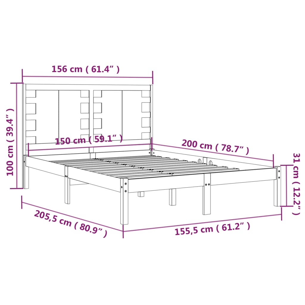 Giroletto Nero in Legno Massello 150x200 cm 5FT King Size 3104227