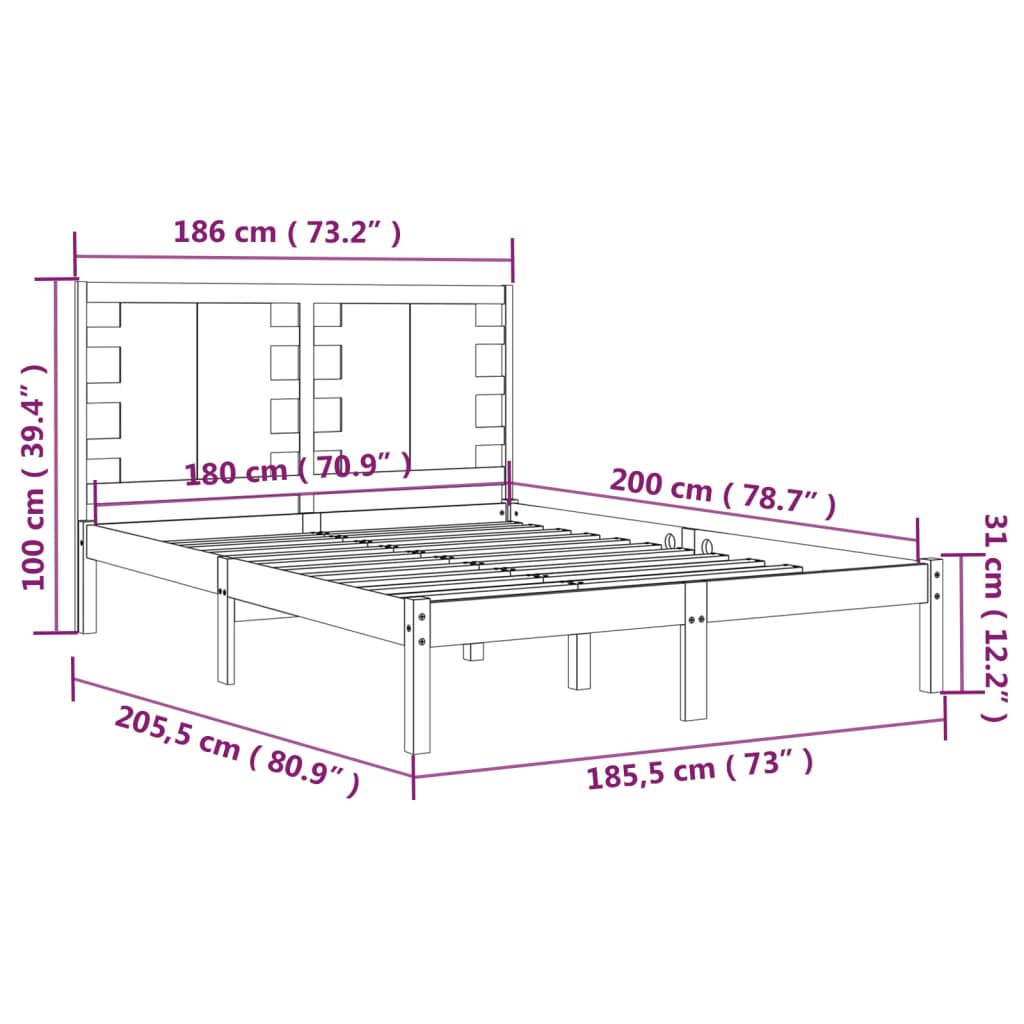 Giroletto Nero in Legno Massello 180x200 cm 6FT Super King 3104237