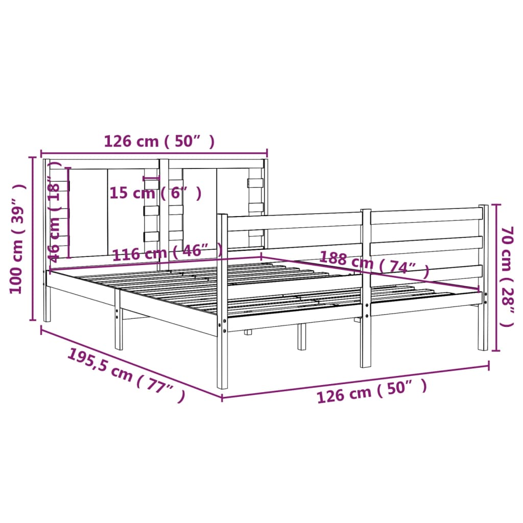 Giroletto Miele in Legno Massello 120x190 cm 4FT Small Double 3104256