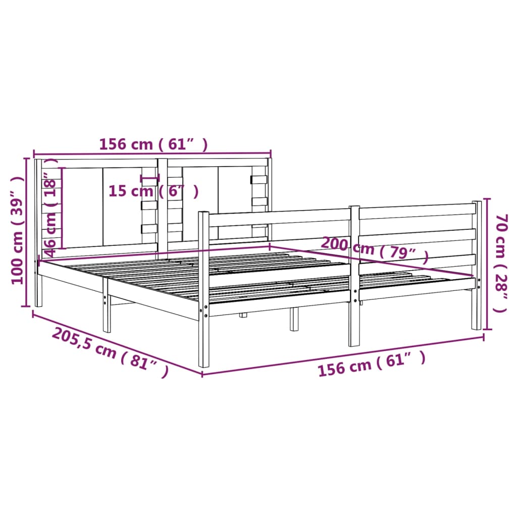 Giroletto Bianco Legno Massello di Pino 150x200cm 5FT King Size