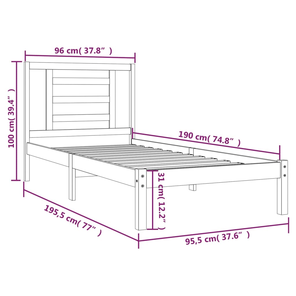 Giroletto in Legno Massello di Pino 90x190 cm Single 3104313