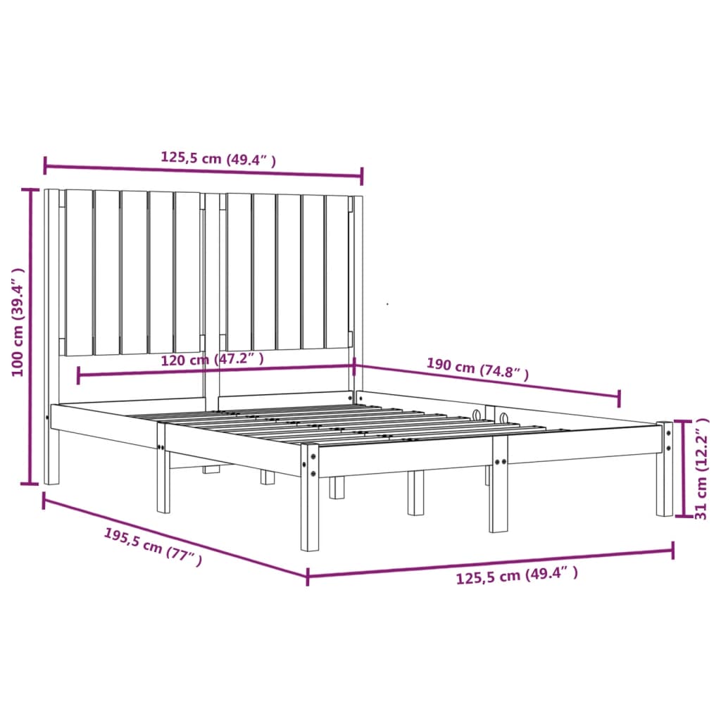 Giroletto Miele in Legno Massello 120x190 cm 4FT Small Double 3104386