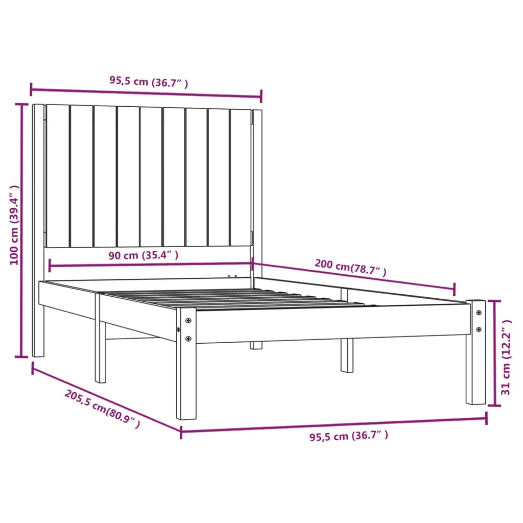 Giroletto Bianco in Legno Massello di Pino 90x200 cm cod mxl 59682