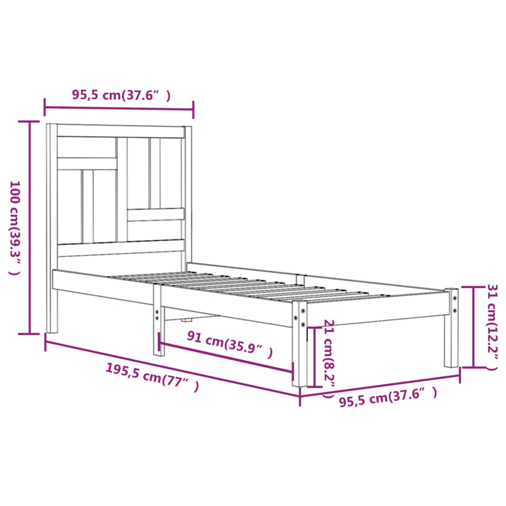 Giroletto in Legno Massello di Pino 90x190 cm 3FT Single cod mxl 61366