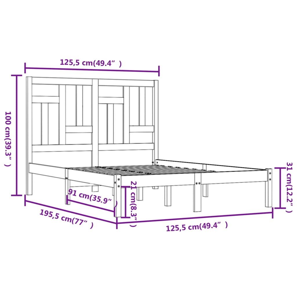 Giroletto Miele in Legno Massello 120x190 cm 4FT Small Double 3104516