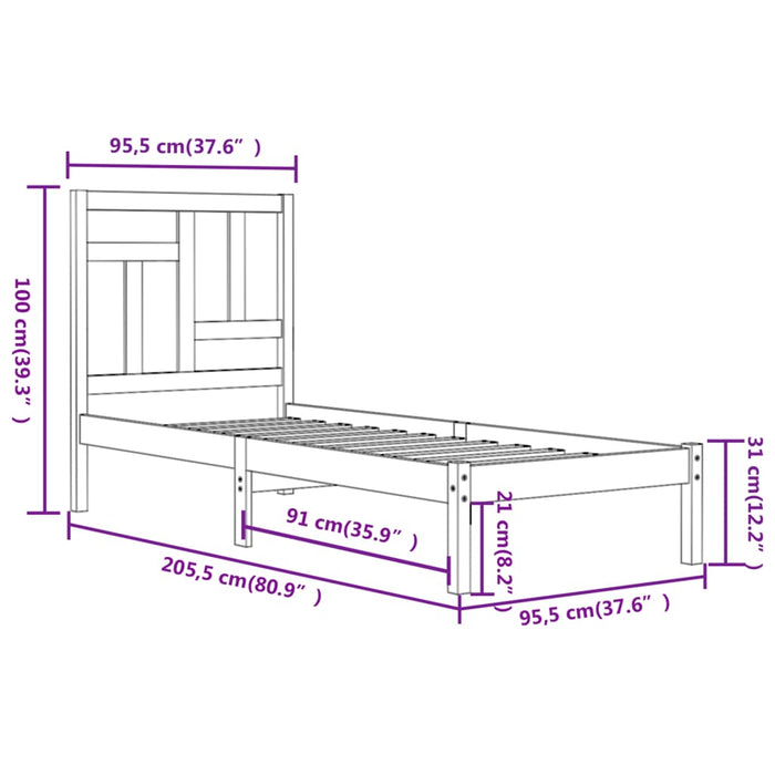 Giroletto Grigio in Legno Massello di Pino 90x200 cm 3104530