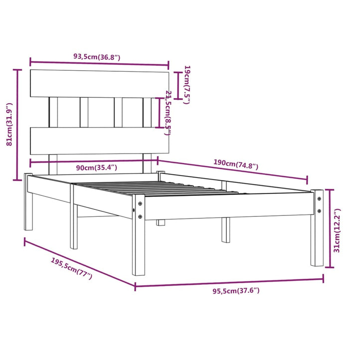 Giroletto in Legno Massello 90x190 cm Single 3104703