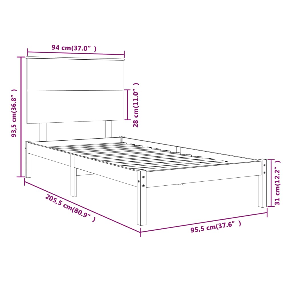 Giroletto in Legno Massello di Pino 90x200 cm 3104788