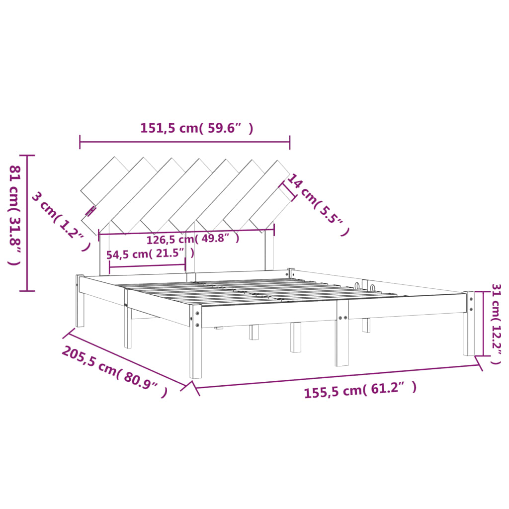 Giroletto 150x200 cm 5FT King Size in Legno Massello 3104873