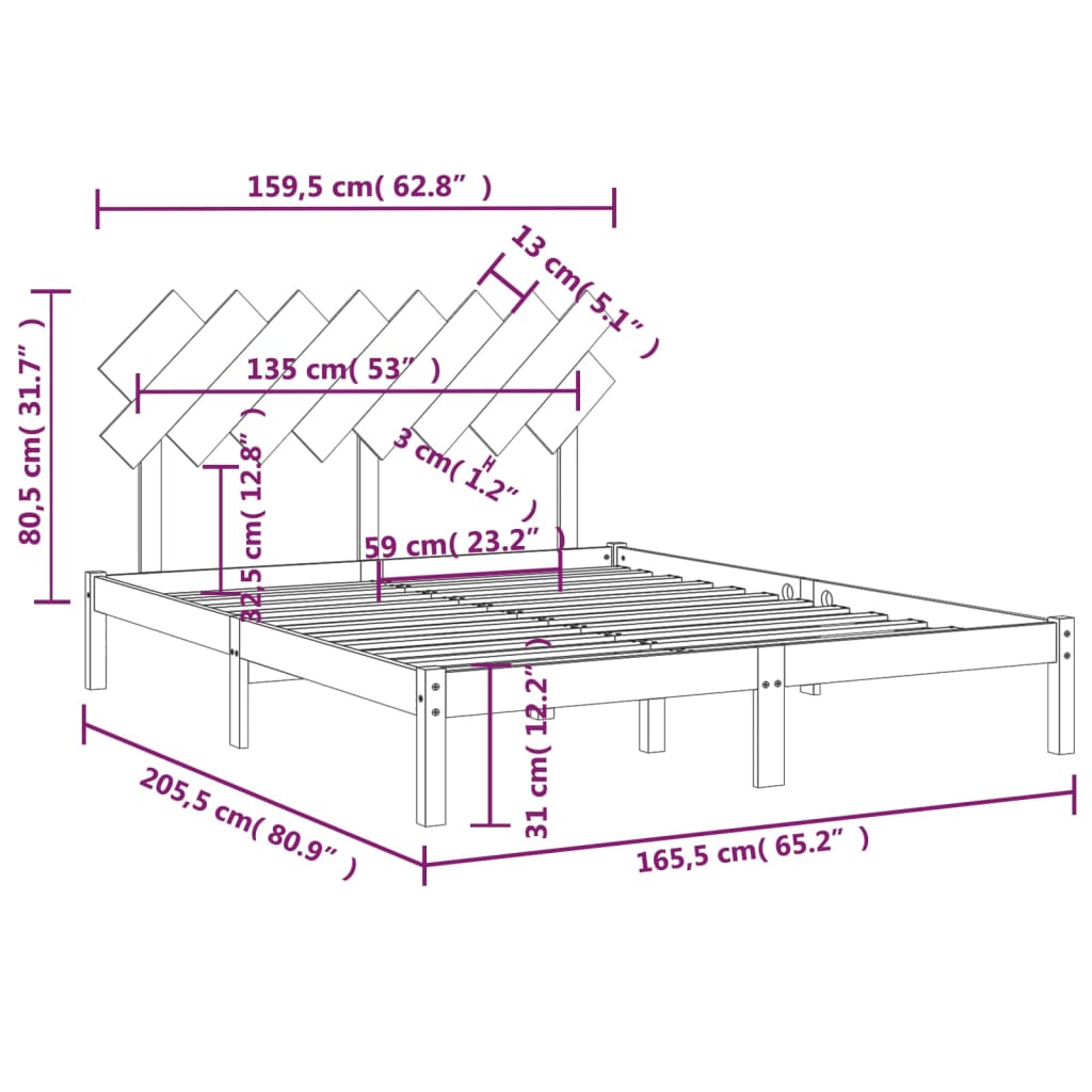 Giroletto Grigio 160x200 cm in Legno Massello