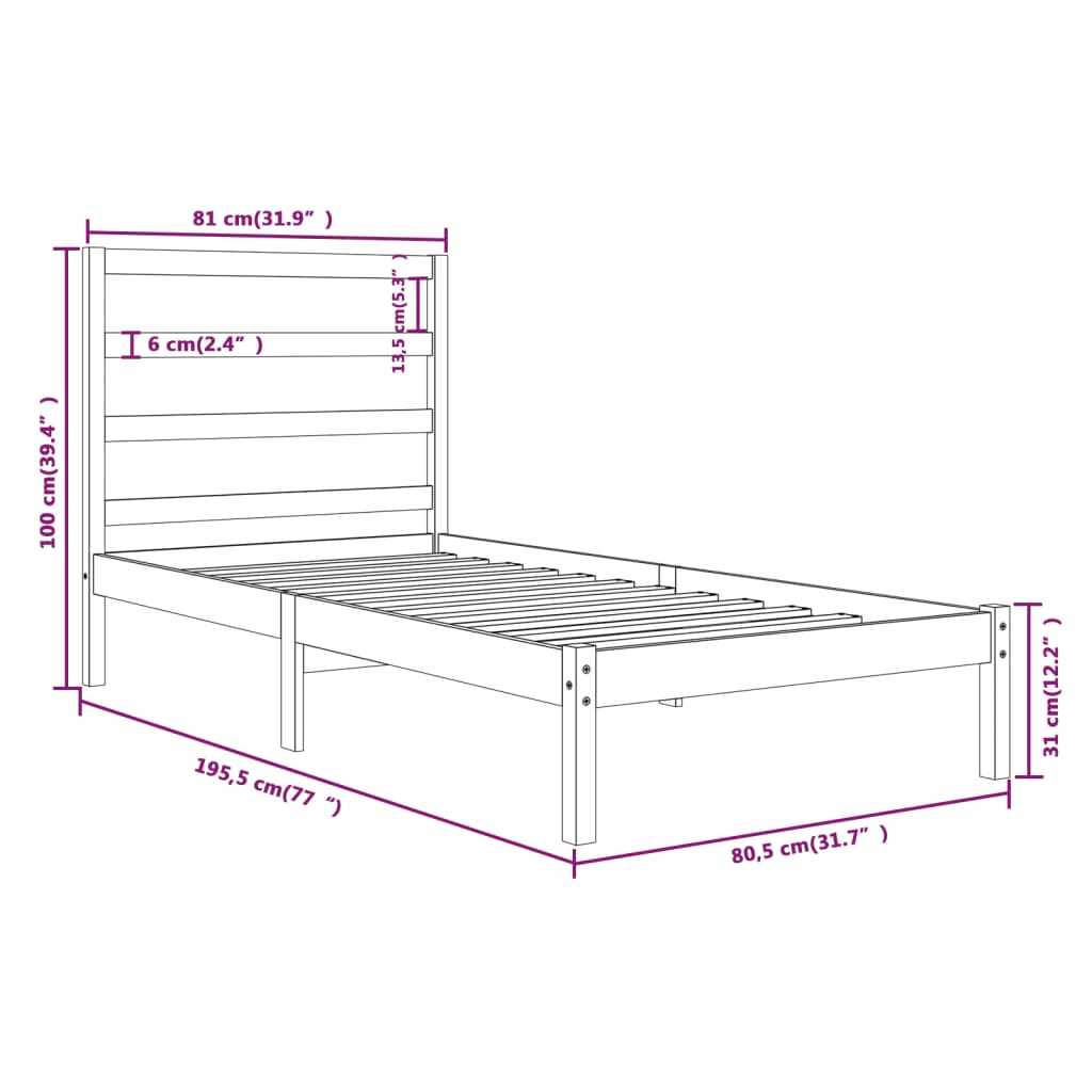 Giroletto Bianco in Legno Massello 75x190 cm Small Single 3104894