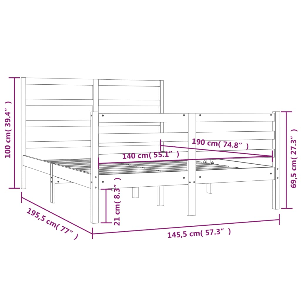 Giroletto Grigio in Legno Massello di Pino 140x190 cm 3104988