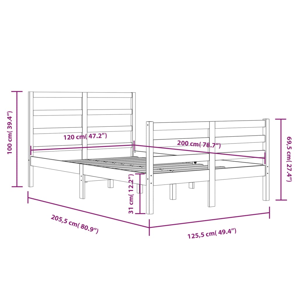 Giroletto Bianco in Legno Massello di Pino 120x200 cm 3105002