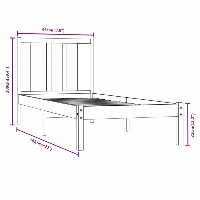 Giroletto Bianco in Legno Massello di Pino 90x190 cm 3FT Single cod mxl 64051