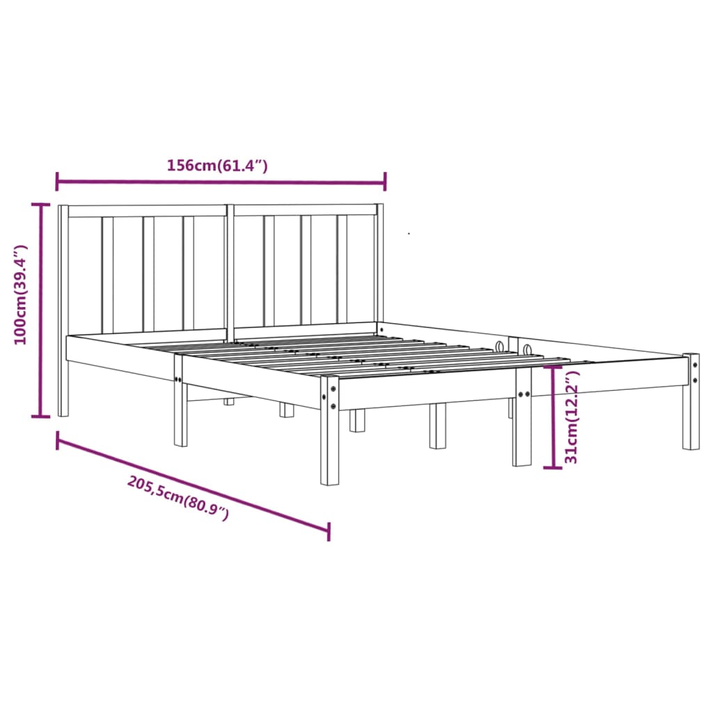 Giroletto in Legno Massello di Pino 150x200 cm 5FT King Size 3105076