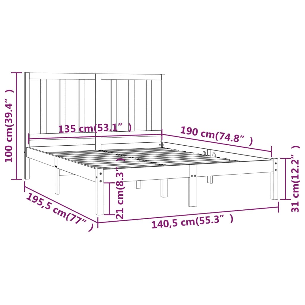 Giroletto in Legno Massello di Pino 135x190 cm 4FT6 Double 3105135