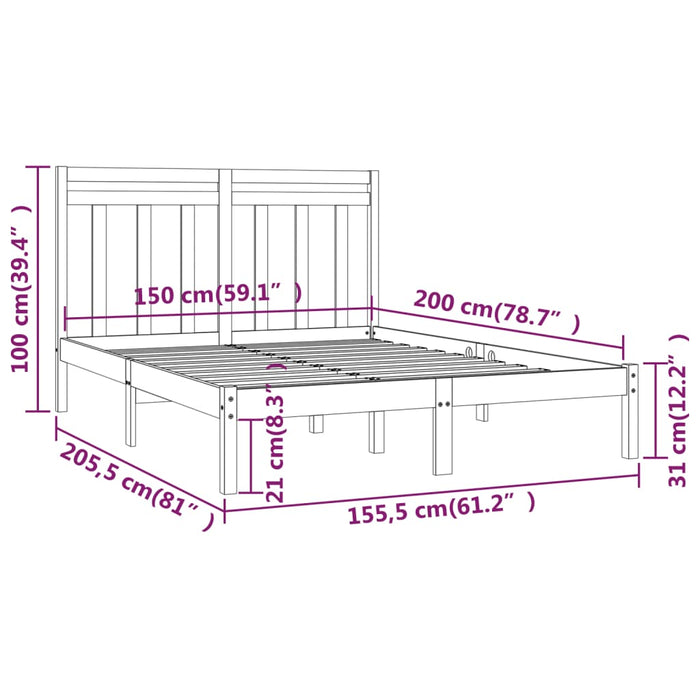 Giroletto Nero in Legno Massello 150x200 cm 5FT King Size 3105259