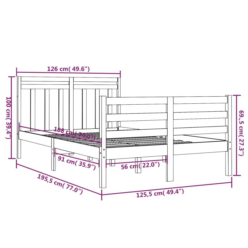 Giroletto Bianco in Legno Massello 120x190 cm Small Double 3105286