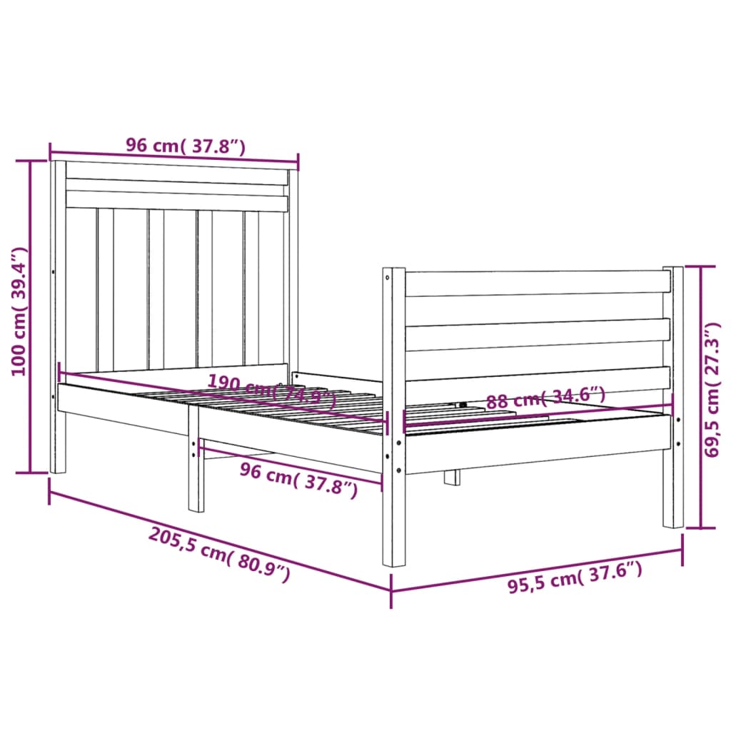 Giroletto Bianco in Legno Massello 90x200 cm 3105301