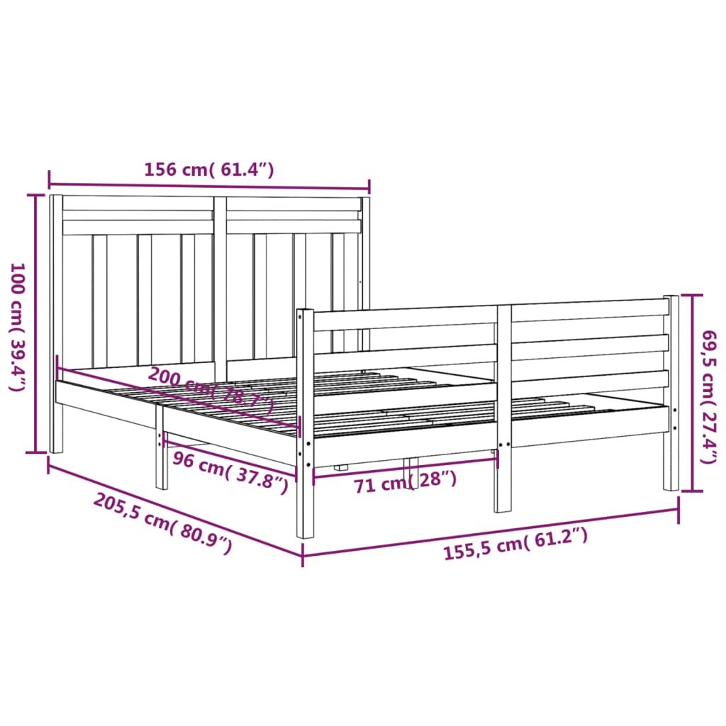 Giroletto Miele in Legno Massello 150x200 cm 5FT King Size 3105323