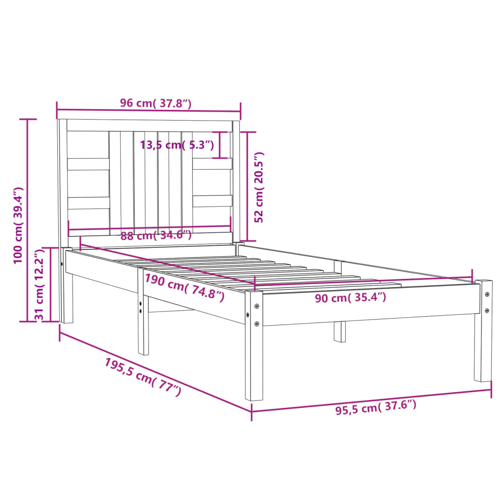 Giroletto in Legno Massello 90x190 cm 3FT Single cod mxl 61368