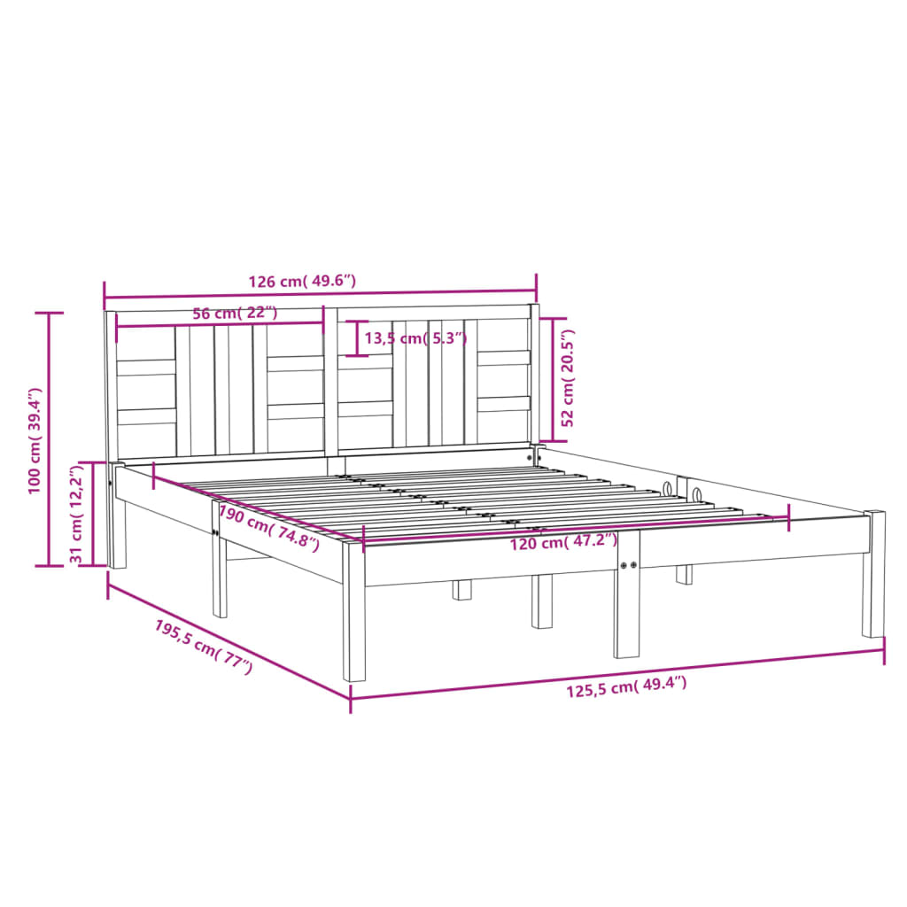 Giroletto Miele in Legno Massello 120x190 cm 4FT Small Double 3105378