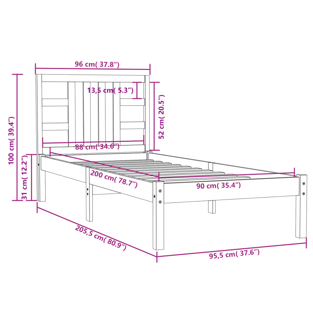 Giroletto Grigio in Legno Massello 90x200 cm 3105392