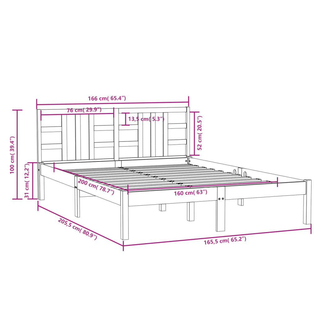 Giroletto Bianco in Legno Massello 160x200 cm 3105416