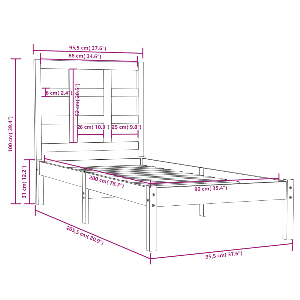 Giroletto Bianco in Legno Massello 90x200 cm 3105456