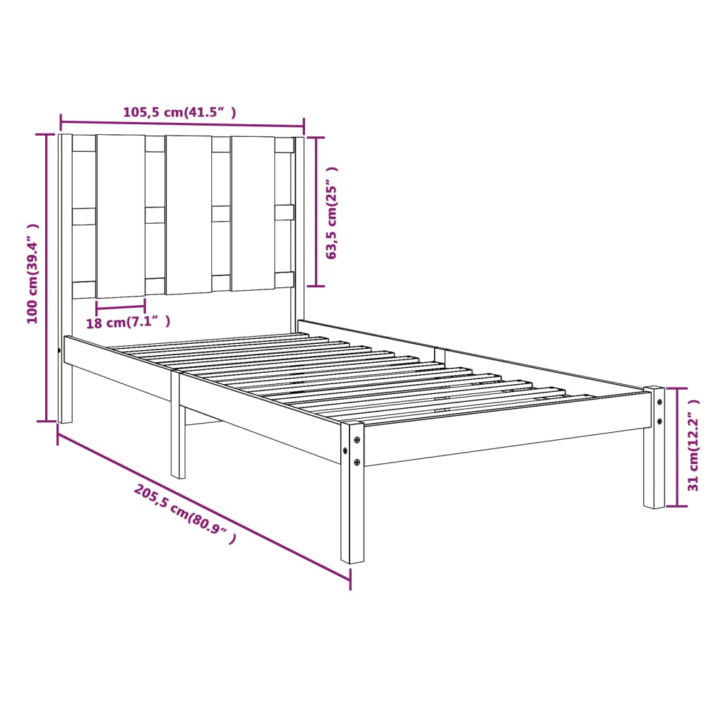 Giroletto senza Materasso 100x200 cm in Legno Massello di Pino 3105590