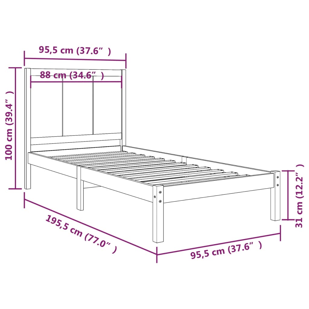 Giroletto in Legno Massello di Pino 90x190 cm Single 3105695