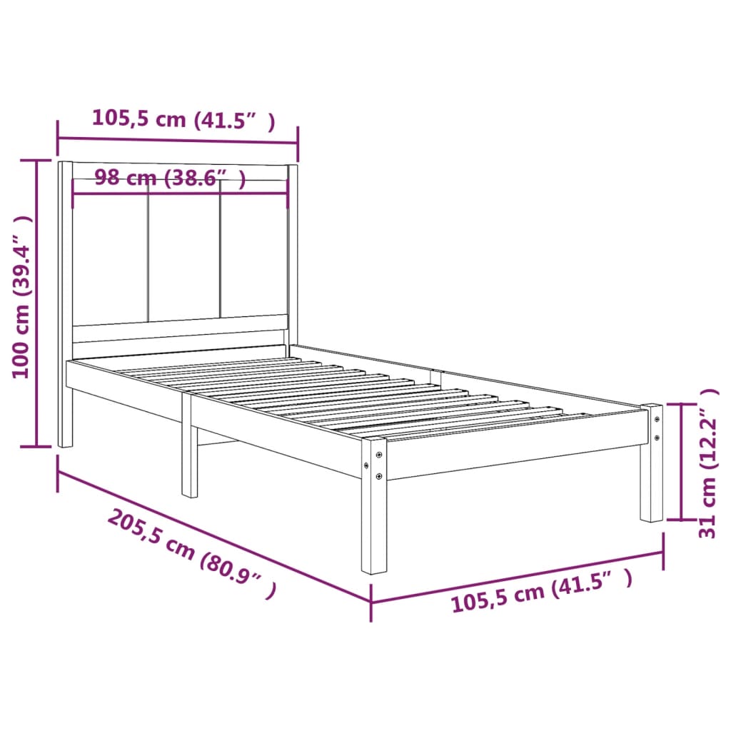 Giroletto senza Materasso 100x200 cm in Legno Massello di Pino 3105720