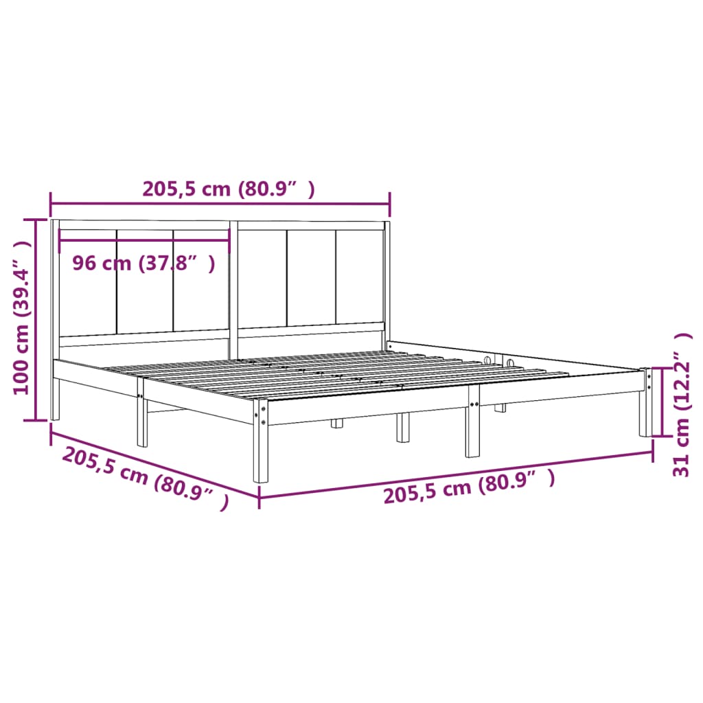 Giroletto Nero in Legno Massello di Pino 200x200 cm 3105754