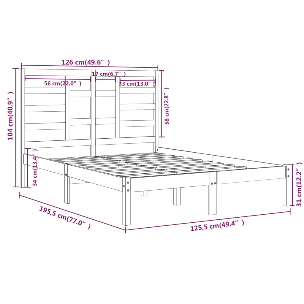 Giroletto Nero in Legno Massello 120x190 cm 4FT Small Double 3105769