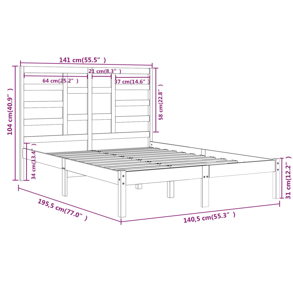 Giroletto in Legno Massello 135x190 cm 4FT6 Double 3105770