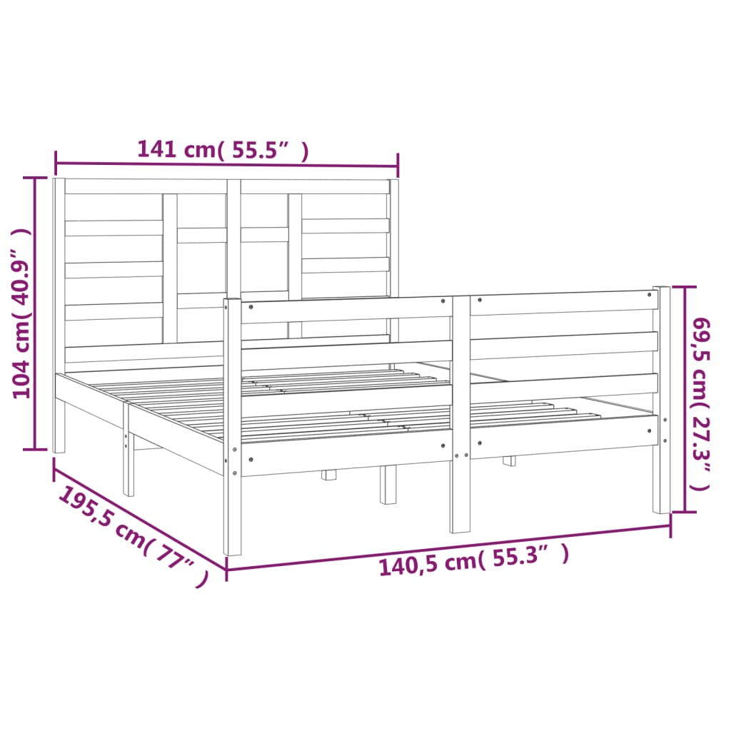 Giroletto Grigio in Legno Massello 135x190 cm 4FT6 Double 3105837