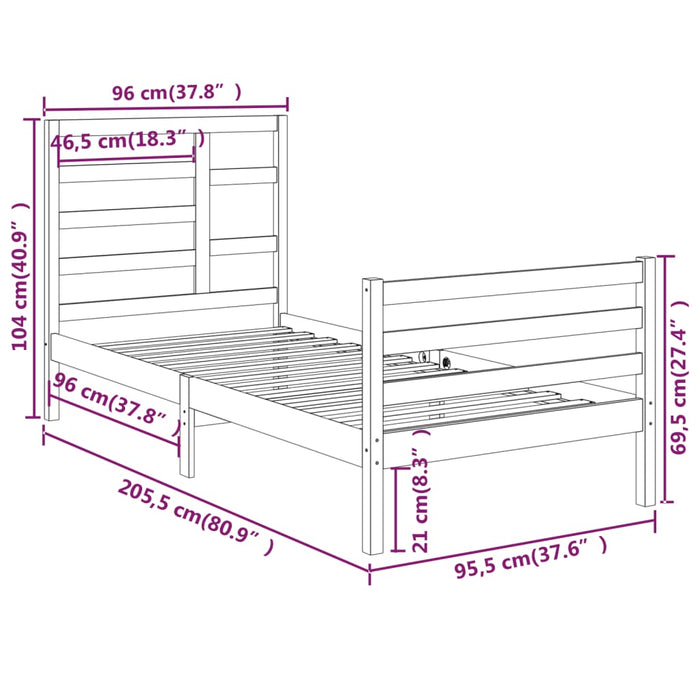 Giroletto Grigio in Legno Massello 90x200 cm 3105847