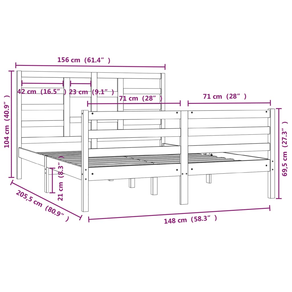 Giroletto Bianco in Legno Massello 150x200 cm 5FT King Size 3105866