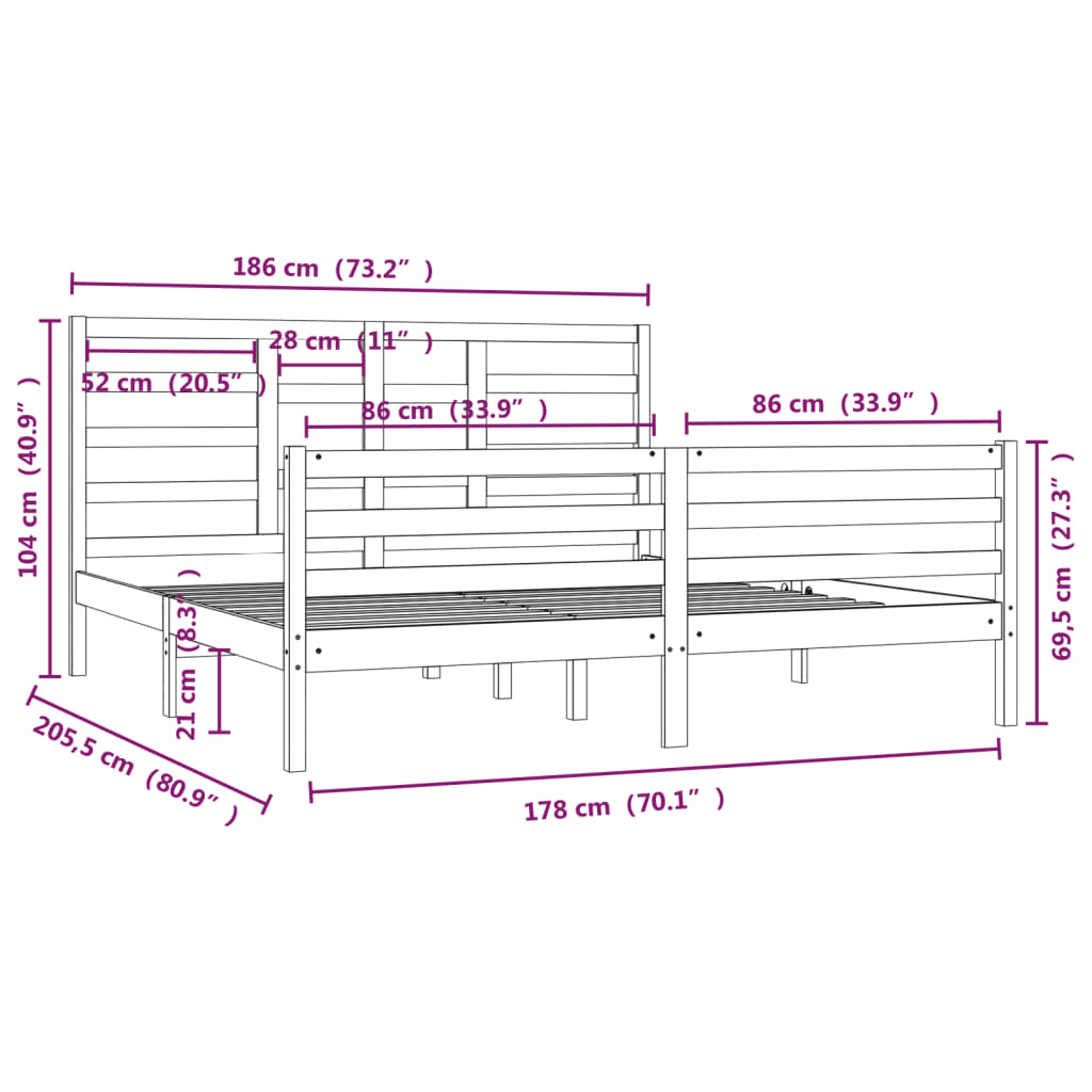 Giroletto senza Materasso in Legno Massello 180x200 cm 3105875