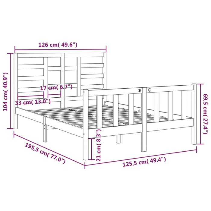 Giroletto Miele in Legno Massello 120x190 cm 4FT Small Double 3105898