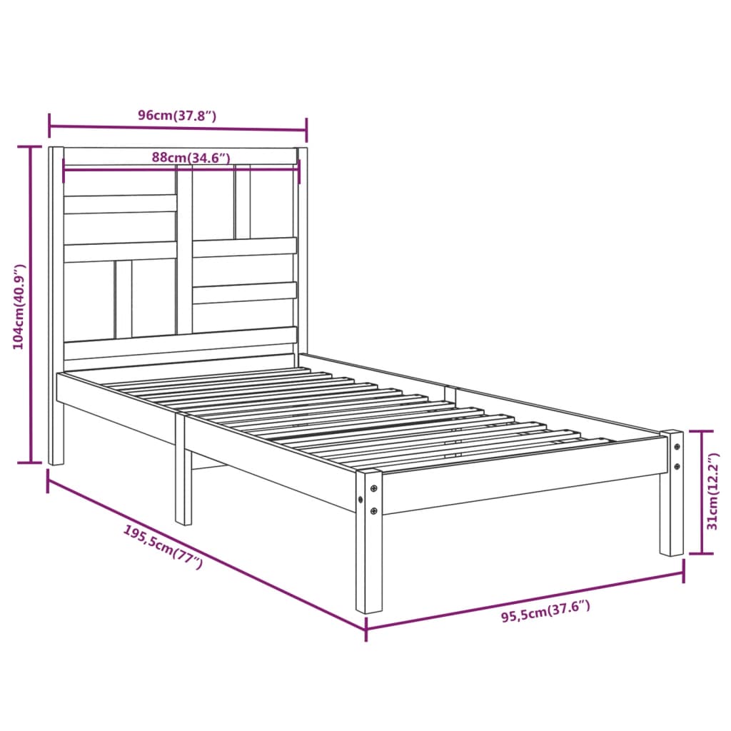 Giroletto in Legno Massello 90x190 cm Single 3105915