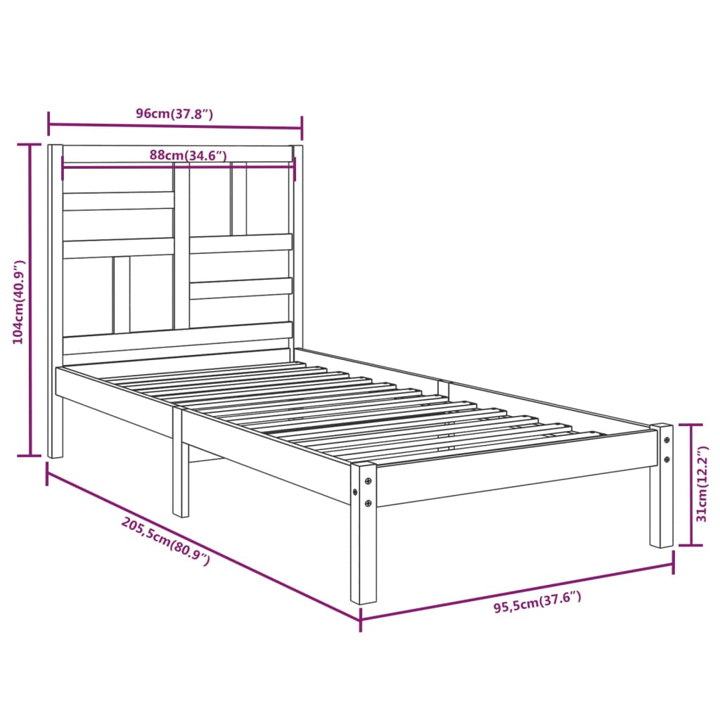 Giroletto Bianco in Legno Massello 90x200 cm 3105936