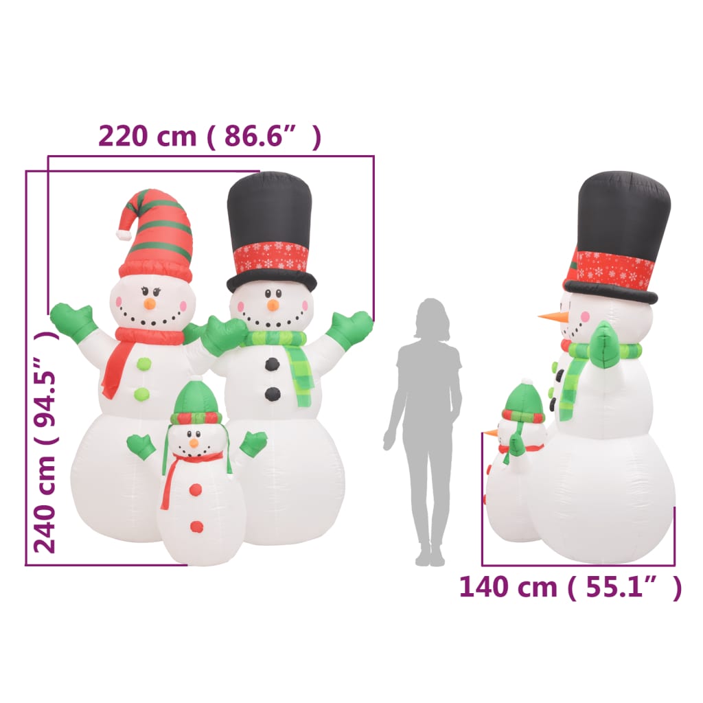 Famiglia Pupazzi di Neve Gonfiabili con LED 240 cm cod mxl 40070