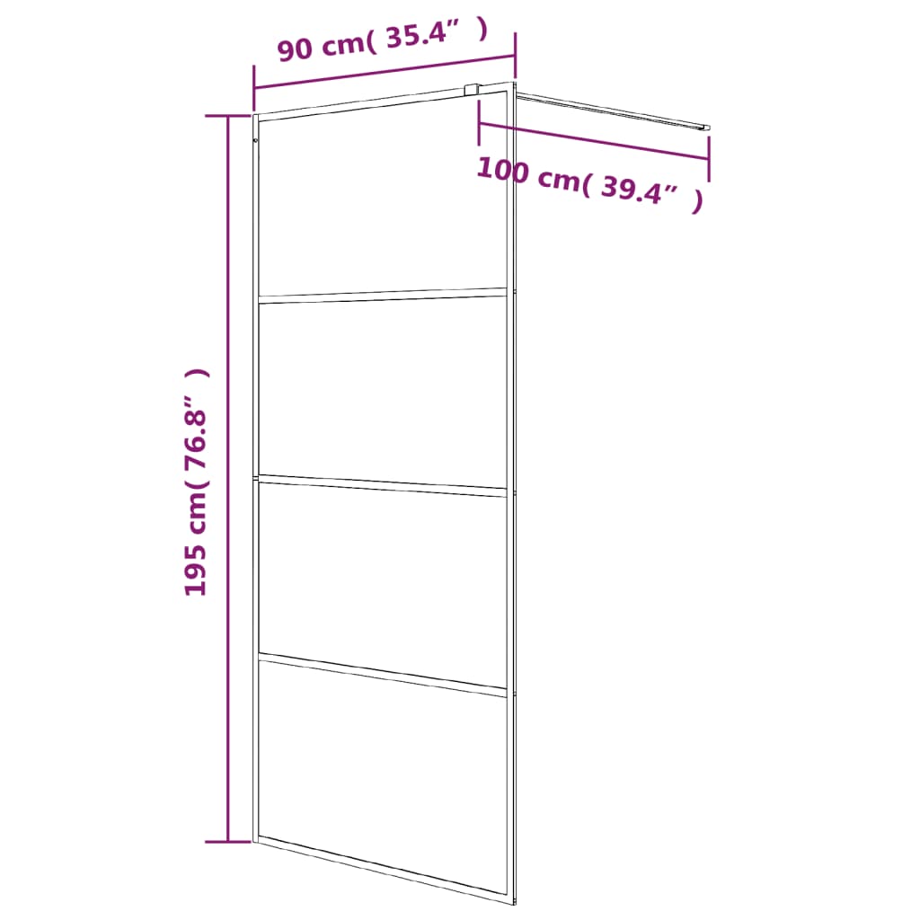 Parete Doccia Walk in Nera 90x195 cm Vetro Semi Smerigliato ESG