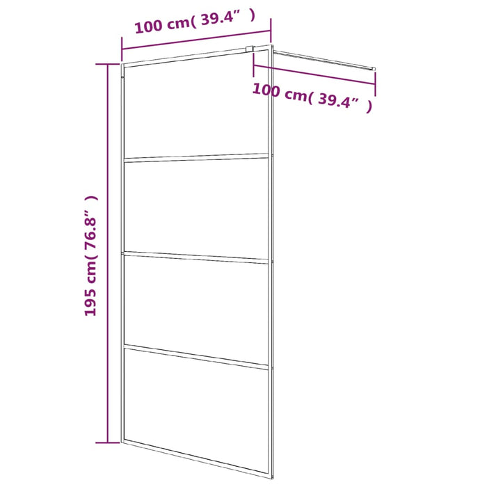 Parete Doccia Walk in Nera 100x195 cm Vetro Smerigliato ESG cod mxl 50869