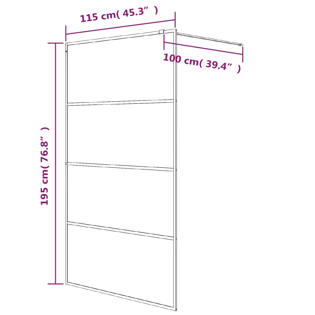 Parete Doccia Walk in Nera 115x195 cm Vetro Smerigliato ESG