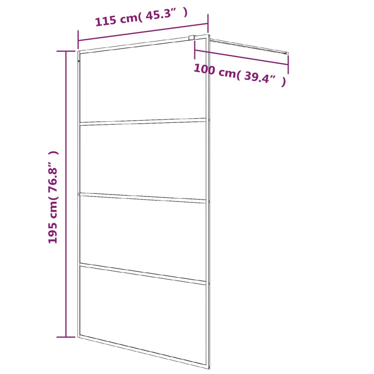 Parete Doccia Walk in Nera 115x195 cm Vetro Smerigliato ESG