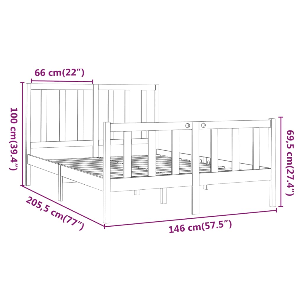 Letto senza Materasso 140x190 cm in Legno Massello di Pino 3106683